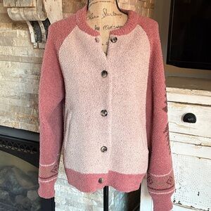 New in mauve and tan raglan style sleeve button down cardigan with aztec print